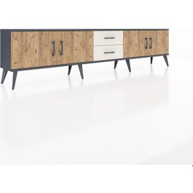 Resim Arges Tv Ünitesi 2 Raflı 2 Çekmeceli 4 Kapaklı 220x30x51 Antrasit-çam/aytaşı Atlas Çam/aytası - Antrasıt 