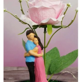 Resim herkesetoptantic Gül Altında Çifte Kumrular Tasarımlı Işıklı Fanus (Pembe) 