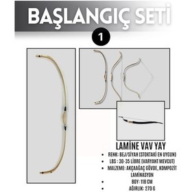 Resim Geleneksel Okçuluk Lamine 'vav' Set- Vav Yay + 3 Ok + Zihgir + Tirkeş 