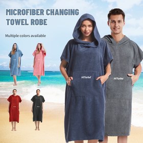 Resim HiTurbo Mikrofiber Plaj Havlusu Bornoz Kapüşonlu, Hızlı Kuruyan Sörf Ponçosu, Yumuşak Cilt Dostu Yüzme Bornozu, Açık Hava Sıcaklığı Değişen Pelerin, Örme Kumaş, Yüzme, Sörf, Dalış İçin Kıyı Havlusu Teması - Polyester %90, Poliamid %10 Çağdaş Stil 