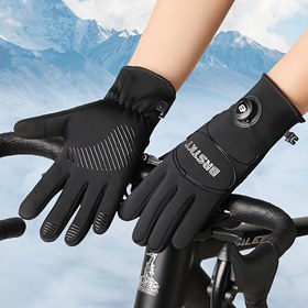 Resim Erkek & Kadın Kışlık Tam Parmak Dokunmatik Ekran Uyumlu Ayarlanabilir Kadife Eldiven - -10°C Soğuk Hava Eldivenleri Döner Düğme Kapatma, Kar Sporları, Yürüyüş, Kayak için Yumuşak Nefes Alabilen Kumaş - Erkek & Kadın için Unisex Outdoor Eldivenler 