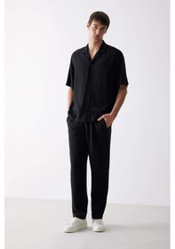 Resim Defacto Yazlık Viskon Jogger Pantolon Regular Fit Normal Kesim Keten Karışımlı Düz Paça Cepli B4867ax25smbk81 Siyah 