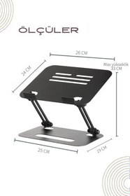Resim Basic 2 Tüm Modellerle Uyumlu Metal Kolay Ayarlanır Katlanabilir Siyah Laptop Standı Yükseltici Laptop Sehpası 
