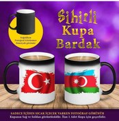 Resim Asilmeydan Türkiye Azerbaycan Bayrak Sihirli Hediyelik Kupa Bardak-s4594 