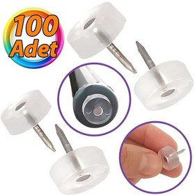 Resim 100 Adet Çivili Poligrit Mobilya Masa Sandalye Zemin Koruyucu Şeffaf Silikon Pabuç Poligirit Şeffaf 