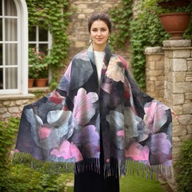 Resim Klasik Sanat Baskılı, Çift Taraflı Vintage Kamelya Desenli Püskül Detaylı Şal, Yumuşak Parlak Polyester Kumaş, Sıcak ve Nefes Alabilir, Kadınlar İçin Çok Amaçlı Moda Aksesuar + Hafta Sonu Casual, Plaj, Randevular & Daha Fazlası için Uygun + Tüm Mevsimlerde Kullanım, Rahat Tarz, Esnemez 