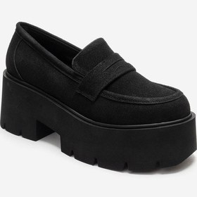 Resim Luvishoes Santıa Siyah Süet Kadın Kalın Tabanlı Loafer Ayakkabı Siyah 