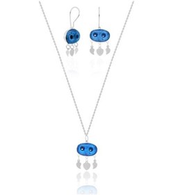 Resim 925 Ayar Gümüş Iki Gözlü Süryani Nazar Boncuğu Küpe Ve Kolye (551170709) 