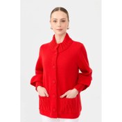 Resim Desen Triko Dik Yaka Truvakar Kol Kısa Kadın Yün Ceket 24046 (24046) 