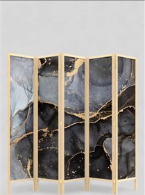 Resim Fupe Shop Doğal Ahşap Soyut Tek Taraf Baskılı 5 Kanat Paravan Seperatör Oda Bölme 