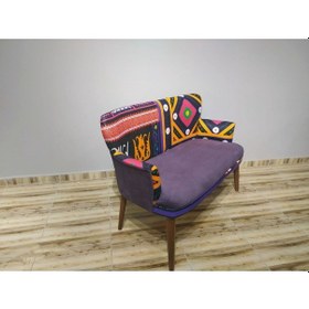 Resim Azra Mobilya Ikili Koltuk - Kanepe - Nubuk Kumaş - Ahşap Ayak - Modern Tasarım - Uzay Desen Mor 