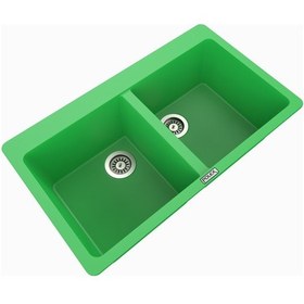 Resim Polex Cristalüx Granit Evye P-N9 Yeşil 2 Hazneli Tezgah Altı Ve Tezgah Üstü Mutfak Evyesi 86x50.5 CM 