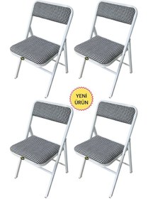 Resim Hey 4'lü Katlanır Kamp Sandalyesi Piknik Sandalye Kazayağı Beyaz Çok Renkli 