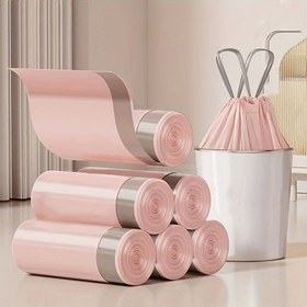 Resim 100 Kalın Pembe İpli Çöp Torbaları - Büyük Boyut, Taşınabilir ve Dayanıklı, Mutfak, Banyo, Yatak Odası ve Oturma Odası Ev Depolama için Uygun | Şık Tasarım | İpli Kapatma 