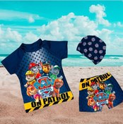 Resim Erkek Çocuk Güneş Koruyucu Mayo Seti 3'lü Takım Itfaiyeci Baskılı Vücudu Saran Model Lacivert 