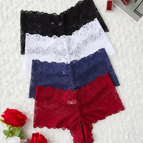 Resim 4 adet Kadın Seksi Dantel Tanga - Siyah, Beyaz, Deniz Mavisi, Kırmızı, Kurdele Detayı, Yüksek Bel Tasarımı, Rahat Uygun İç Çamaşırı, Dantel Detaylı İç Çamaşırı, Yüksek Bel İç Çamaşırı, Zarif İç Çamaşırı, Dayanıklı Kumaş 