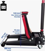 Resim 3 Ton Çift Pistonlu Arabalı Kriko tekerlekli Garaj Krikosu F1 Düş 