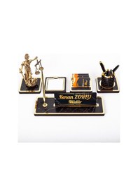 Resim Mermer Desenli Themis Biblolu Ahşap Masa İsimliği Avukat İsimlik 
