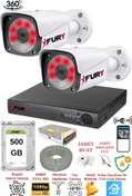 Resim XFury 2 Kameralı 5mp Lensli 1080P 2mp Görüntü 6 Atom Gece Görüşlü FullHd Güvenlik Kamerası 5520A 500GB Fury