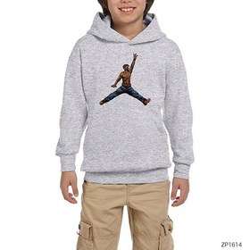 Resim Tupac Jordan Gri Çocuk Kapşonlu Sweatshirt - 13-14 Yaş / Gri 