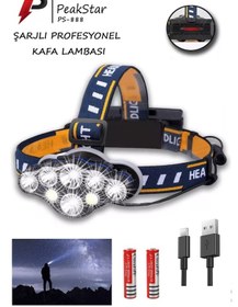 Resim Peakstar Ps-888 Güçlü Usb Şarjlı 8 Modlu 6000 Lümen Kafa Lambası Mavi - Siyah 