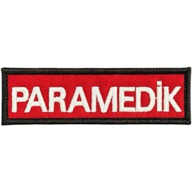 Resim Genel Markalar Kırmızı Zemin Paramedik Yazılı Nakış Peç Patch 10 X 3 Cm 