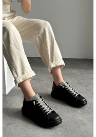 Resim Prego Taş Biye Detaylı Poli Hafif Taban Kadın Spor Ayakkabı Siyah Siyah 