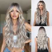 Resim Şık 66.04cm Gri Ombre Fildişi Peruk, Perçem ve Köklerle - Vücut Dalga, Yüksek Yoğunluklu Sentetik Saç Kadınlar İçin | Günlük Kullanım, Partiler & Cosplay İçin Mükemmel 