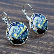 Resim Moda Van Gogh Yağlı Boya Minimalist Stil Küpeler Van Gogh Ünlü Sanatçı Yıldızlı Gökyüzü Küpeler Cam Takı Kadınlar Hediyelik 1Çift 