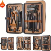 Resim 7/16/24 Kahverengi serisi tırnak bakım seti - taşınabilir şık saklama kutularıyla donatılmış paslanmaz çelik manikür ve pedikür araçları, el, ayak ve yüz bakımı için kapsamlı, seyahat manikürü ve pedikürü için gerekli kiti 