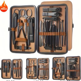 Resim 7/16/24 Kahverengi serisi tırnak bakım seti - taşınabilir şık saklama kutularıyla donatılmış paslanmaz çelik manikür ve pedikür araçları, el, ayak ve yüz bakımı için kapsamlı, seyahat manikürü ve pedikürü için gerekli kiti 