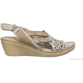 Resim Pepita 9257 Dolgu Topuk Ortopedik Deri Kadın Sandalet Bej 