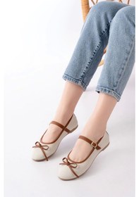 Resim 6321 Bej Keten Günlük Baret Tokalı Bayan Babet Çok Renkli 