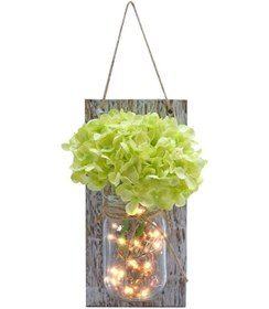 Resim Soulader Rustik Ahşap Çerçeveli Mason Kavanoz Duvar Aplik Lamba Dekoratif Aydınlatma Evi Dekoru İçin Led Işık Yeşil 