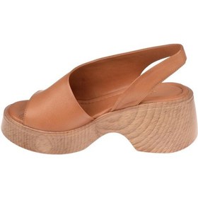 Resim Sms Hakiki Deri 7 Cm Topuklu Kadın Sandalet Sms-1502 Taba Taba 