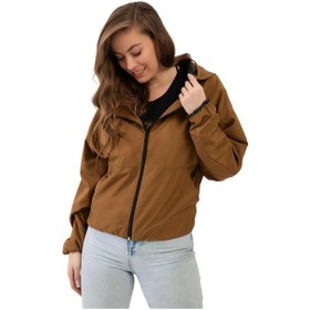 Resim Spor Kadın Su Yeşili Kapüşonlu Su Ve Rüzgar Geçirmez Oversize Yağmurluk - Rüzgarlık Taba 