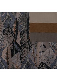 Resim Vizon Antrasit Yaprak Desen Dokuma Dijital Baskılı Petek Kumaş 