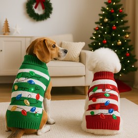 Resim Kız ve Erkek Çocuklar İçin Orta Boy Köpek Kazakları - Kırmızı ve Yeşil Tatil Tasarımı ile Noel Kazakı, Yumuşak Kalın Örgü Kış Sıcaklığı, Makinede Yıkanabilir Kazak, Teddy, Schnauzer, Chihuahua, Bulldog, Dachshund, Pug, Yorkie İçin Rahat Sonbahar ve Kış Evcil Hayvan Giyimleri, Köpek Giyimleri, Köpek Kazakları, Küçük Köpekler İçin Giysiler, Köpek Kazakları, Küçük Köpekler İçin Köpek Kazakları, Köpek Kış Giyimleri 