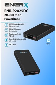 Resim ENERX Enr-p2025dc 20.000 Mah 2.1 Amper Led Göstergeli Powerbank Beyaz 