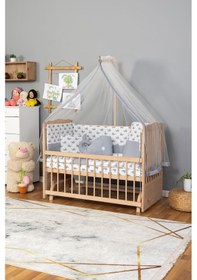 Resim Ahşap Beşik Anne Yanı Beşik Organik Boyasız 60x120 - Gri Balina Uyku Seti Yatak Ahşap 