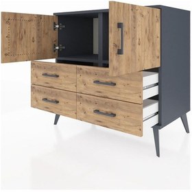 Resim Hyperion Şifonyer 2 Raflı 4 Çekmeceli 2 Kapaklı 88x44x80 Antrasit-çam Çam 