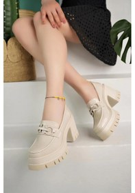 Resim Kadın Metal Toka Detay Loafer Ayakkabı-Bej Rugan-310 Bej 