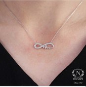 Resim Nusret 925 Ayar Gümüş Annem Yazılı Sonsuzluk Kolye, Beyaz Taş 