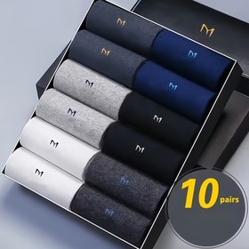 Resim 10 Çift Erkek Pamuk Çorap - Nefes Alabilir Karışım, Esnek Orta Diz Uzunluğu, Şık Harf Deseni, Makine Yıkamalı, İş ve Casual Giyim İçin Mükemmel, Örgü 
