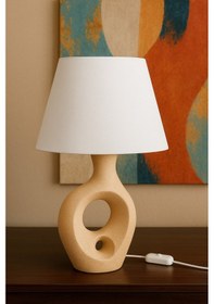 Resim Dekoratif Modern Abajur Beyaz Kumaş Başlık Dokulu Heykel Gövde Bej 