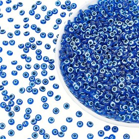 Resim Takı Yapımı için Reçine Nazar Boncukları, 8mm Düz Yuvarlak Ara Boncuklar, Bileklikler, Kolyeler ve Aksesuarlar için DIY El Yapımı Boncuklar, Toplu Boncuk Paketi - Derin Mavi 