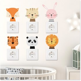 Resim Priz Sticker Çocuk Odası Duvar Sticker Sevimli Hayvanlar 6'lı Set II - 9 cm / Renkli / Priz Sticker 