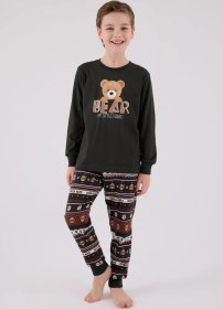 Resim Arnetta Erkek Çocuk Aile Bear My Little Friend %100 Pamuklu 4 Mevsim Uzun Kollu Pijama Takım Füme 
