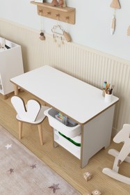 Resim OBİ Atölye 3 Çekmeceli Aktivite Masası Çocuk Oyun Masası Tavşan Sandalyeli Oyuncak Dolabı 