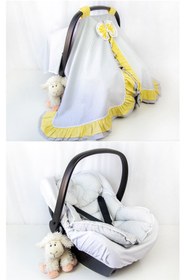 Resim 3lu Puset Ortusu - Puset Minderi - Puset Carsafi Model %100 Pamuk Cift Katli Firfirli Ekose Gri 